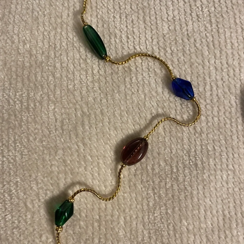TRIFARI VINTAGE GLASS BEADED NECKLACE BLUE GREEN PURPLE